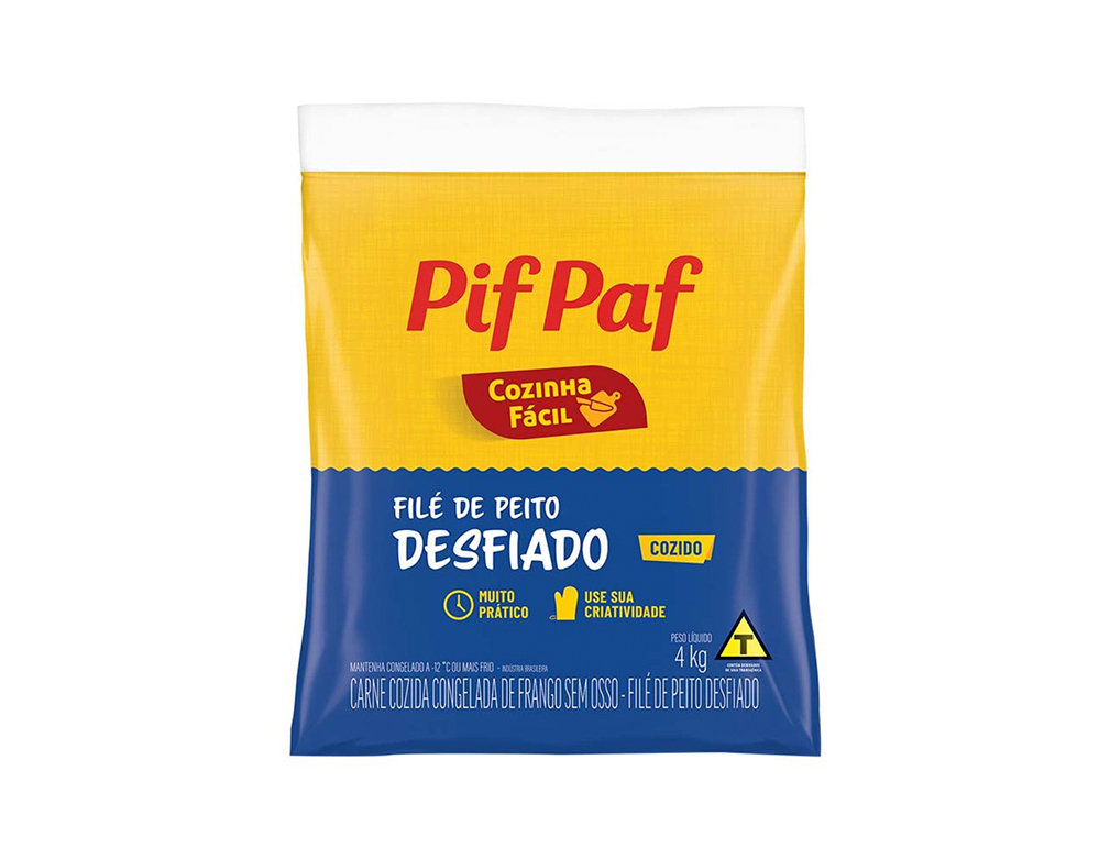 FILÉ DE PEITO DE FRANGO CONGELADO COZIDO DESFIADO E TEMPERADO PIF PAF 4 KG (CX 4 PCT)